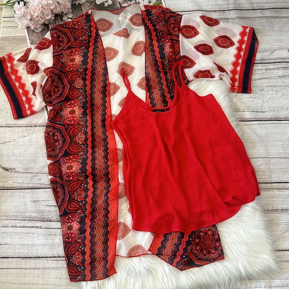 Women's Kimono Casual Loose Cardigans & Spaghetti Strap Top